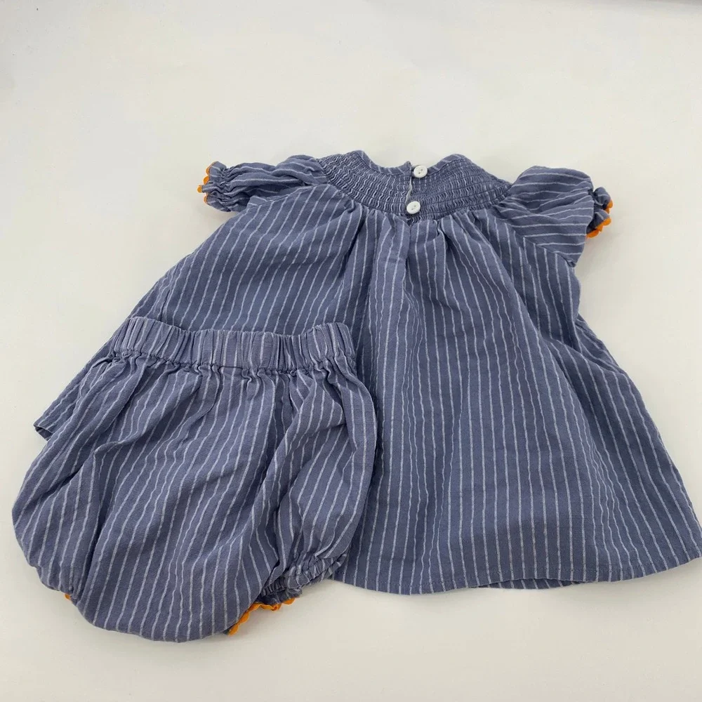 Lil Cactus Smocked Turkey Pumpkin‎ Bloomer Set Baby Girls 18-24M Blue Striped